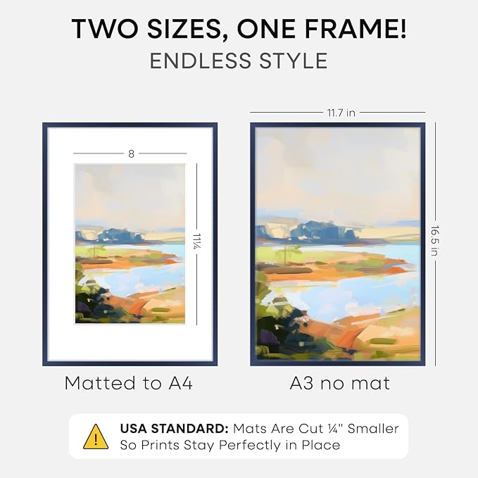 Homeforia A3 Blue Picture Frame, High-End Metal, A4 Mat, Glass