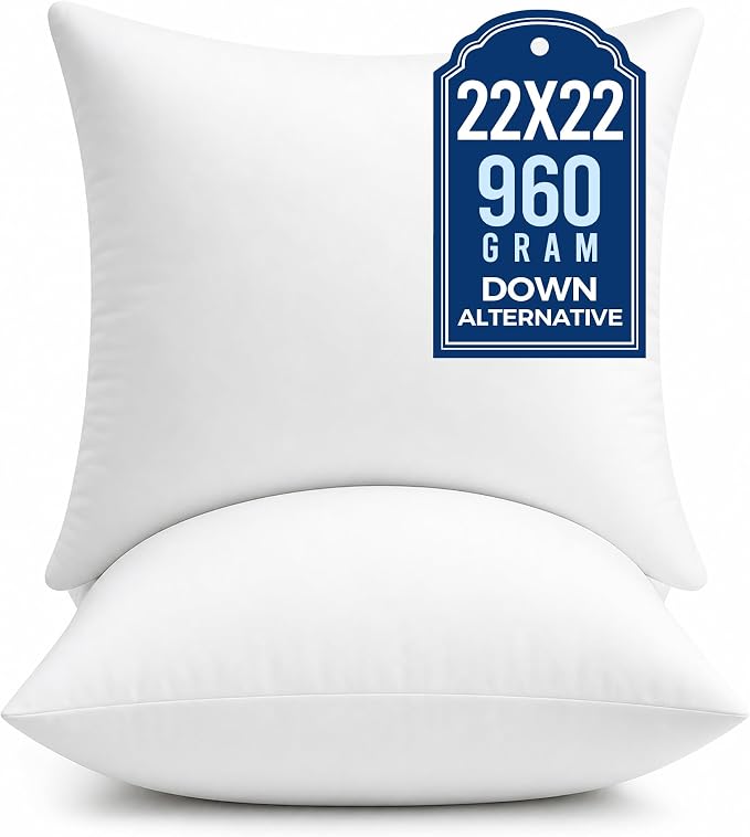 puredown® 22x22 Pillow Inserts, Fluffy Plush Square Form Sham Stuffer Set of 2, Decorative Down Alternative Pillows for Couch, Sofa, Bed and Home Decor
