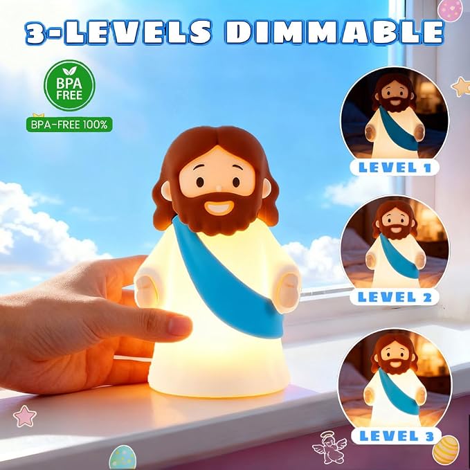 Jesus Night Light Rechargeable Bedside Night Light Dimmable Silicone LED Light Ideal for Religious Gatherings, Gifts for Sunday School, Baptism Presents, Easter Egg Decorations (blue) (Blue)