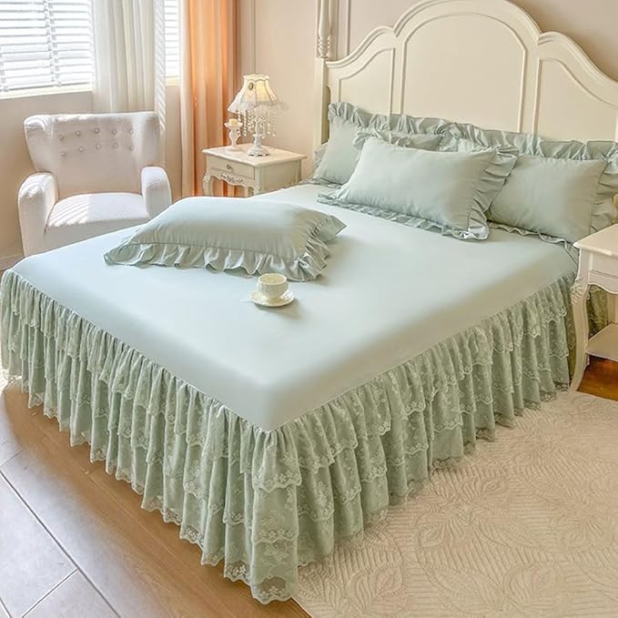 Lace Bed Sheet for Queen/King Bed - 17in. Drop, Easy Fit Ruffle Bedskirt Wrap Around Bed Skirt, Anti Wrinkle & Fade Resistant