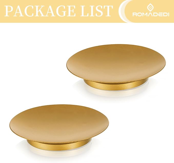 Romadedi Gold Pillar Candle Holder Plates, Decorative Stand Pack of 2