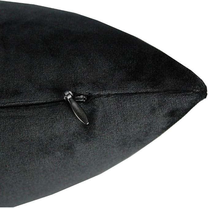Velvet Throw Pillow Covers 16x16 Black Decorative Couch Cushion Cases Pillowcases Soft Solid Warm Cozy Square Home Decor for Sofa Chair Bedroom Car Set of 2 pieces, 16"x16