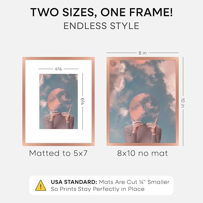 Homeforia 8x10 Rose Picture Frame, High-End Metal, 5x7 Mat, Glass