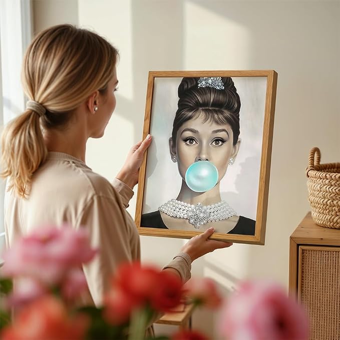 Vintage Pop art Wall Decor 11x14 FRAMED - Audrey Hepburn Art for Women - Wall Art Gifts for Women - Pop art Poster - Woman Wall Decor - Retro Decor- Chic Home Decor - Retro style - LARGE Print