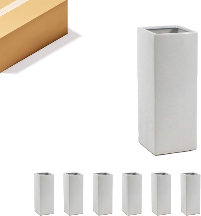 WGV Ceramic Block Vase Bulk, 5" W x 14" H, (Multiple Size/Color Choices) Matte Tall Square Flower Planter Pot, Accents Home Office Tabletop Decor, Ideal Gifts White 6 Pieces (CSB0514WT)