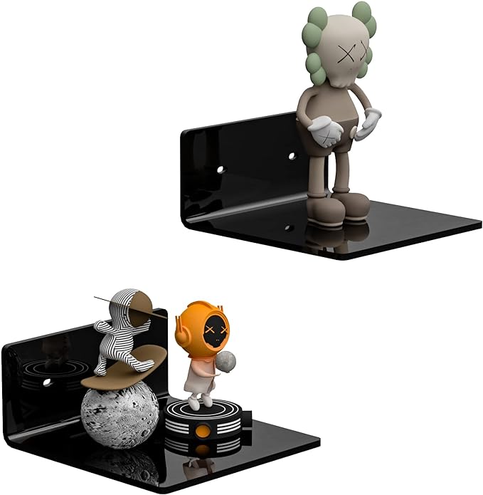 Sezanrpt 6 Inches Acrylic Small Wall Shelves 2 Pack, Floating Shelf for Wall Mounting, Acrylic Display Ledges for Funko Pop Figures, Home Décor, Living Room, Gaming Room, Plants(6 inch, Black)