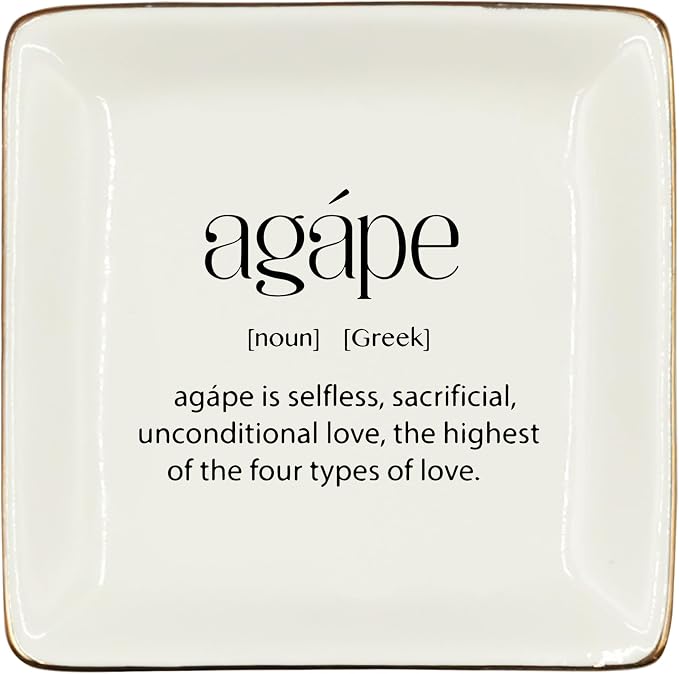 WODMIS Greek Agape Definition Ceramic Jewelry Tray Dish, Inspirational Office Jewelry Plate Ring Trinket, Wedding Day Gift for Friend Besties Sister Coworker, Bachelorette Party gifts for Bridal 388