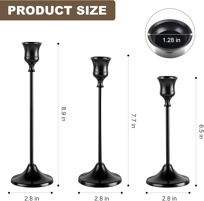 Candlestick Holders 4 Sets(12 Pcs), Black Candle Holders with Anti-Slip Pad, Metal Taper Candle Holder, Candle Holder for Wedding Fireplace Mantel Housewarming Gift