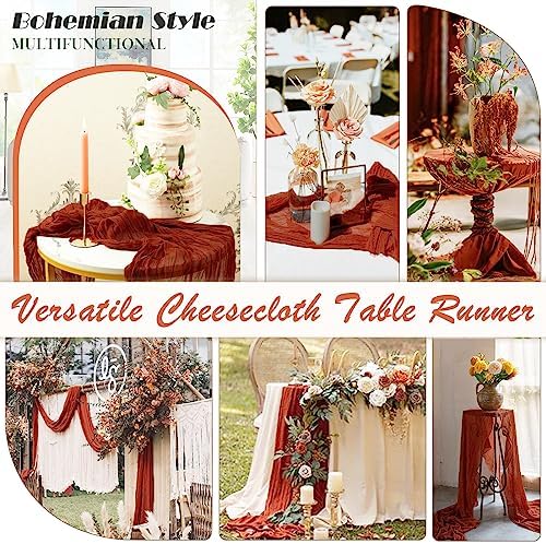 Terracotta Cheesecloth Table Runner 6 Pack 35" Boho Gauze 120 inches Long Rustic Sheer Cheesecloth Fabric Bulk for Fall Table Runner Baby Shower Wedding Bridal Birthday Decoration