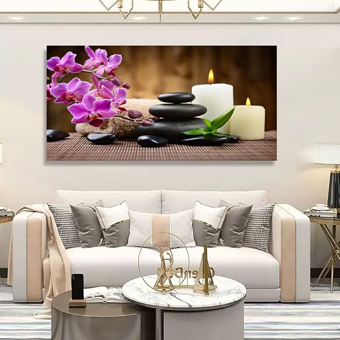 Butterfly Orchid Flowers Pictures Canvas Wall Art for Living room Bedroom Wall Decor,Flowers Wall Art Print Paitnings for home Decor,Morden Artwork Stones and Candles Yoga Atmosphere Canvas Art