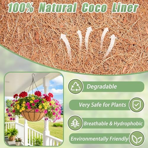 4 Pack 12 Inch Hanging Baskets for Plants Outdoor Metal Hanging Planters Round Hanging Flower Pots with Coco Coir Liner Plant Holder for Outdoor Patio Garden Balcony Decor - Geometric