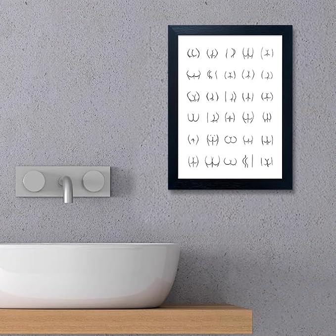 Framed Wall Art for Bathroom Black and Whtie Canvas Print Funny Bath Sign Picture Artwork Bathroom Wall Decor
