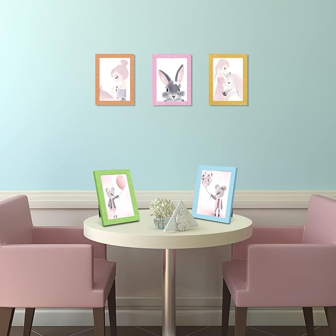 5x7 Colorful Picture Frame Set of 5, Wall Gallery 5 x 7 Glitter Photo Frames, Sparkle Cute Fun Artwork Frame for Wall or Tabletop