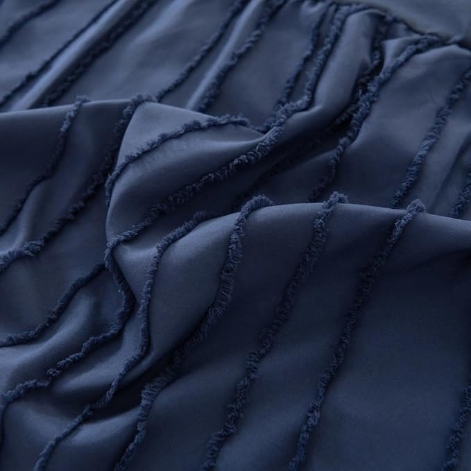 Dust Ruffle Bed Skirt, Full Size Beds - 16 Inch Drop, Blue | Striped Boho Tufted, Split Corners, Easy Fit, Wrinkle & Fade Free, for Women, Men, Kids & Teens