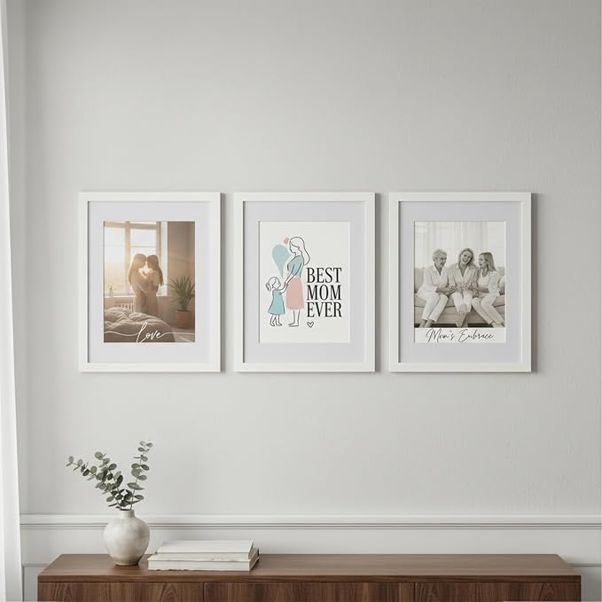 12x16 Picture Frame-White,9x12 Mat,Tempered Glass,Engineered Wood