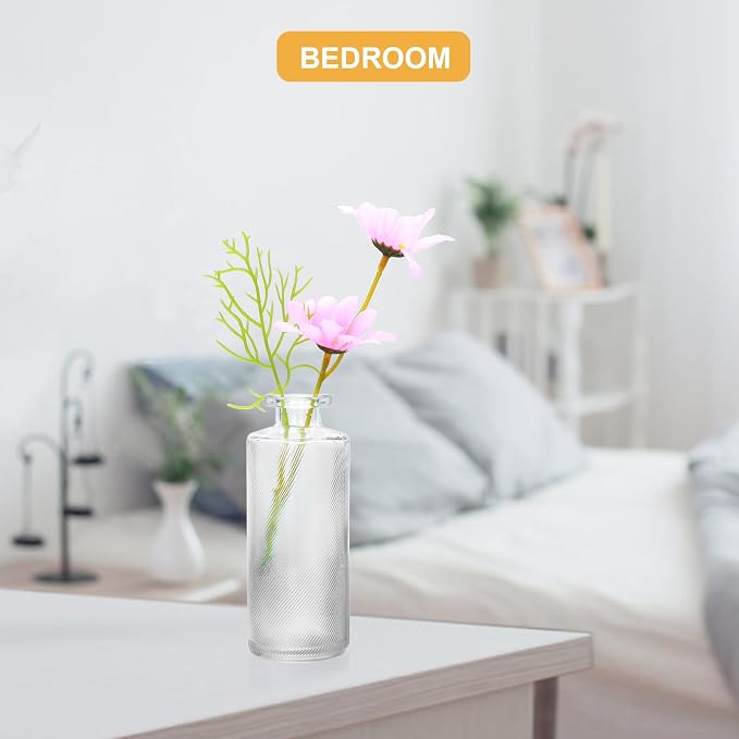 Glass Bud Vase Set in Bulk, 9pcs Mini Vintage Flower Vases for Wedding, Clear Relief Vase for Centerpieces,Home Table Flower Decor, Party Decorations | Small Vases for Wedding, Clear Relief Vase for Centerpieces,Home Table Flower Decor, Party Decorations