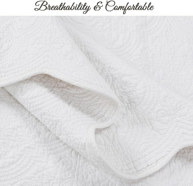 Cozy Line Home Fashions 100% Cotton Victorian Medallion Solid White Matelasse Embossed Bedding Quilt Set, Reversible Lightweight Bedspread, Coverlet for All Season (Oversized Queen - 3 piece)