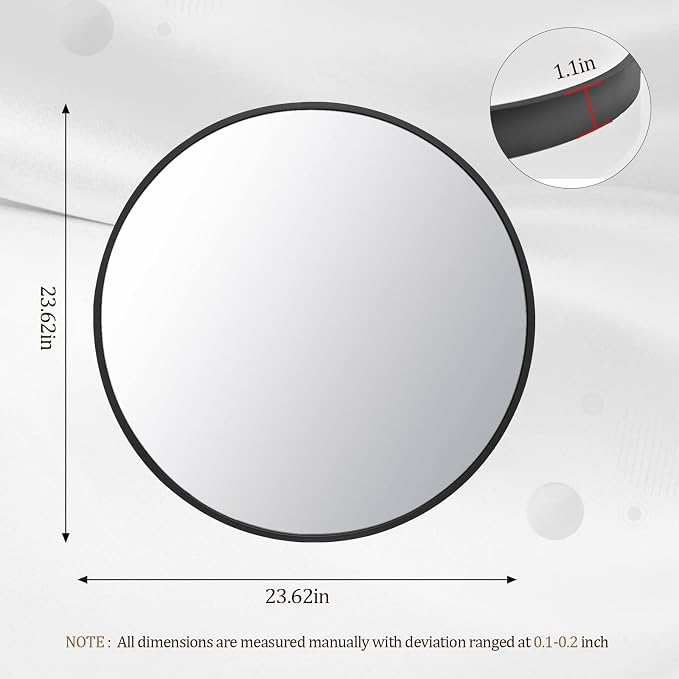HARRITPURE Round Mirror 23.6" Black Wall Mounted Circle Mirror with Aluminum Alloy Frame Modern Design for Bathroom, Living Room, Vanity, Bedroom, Entryway