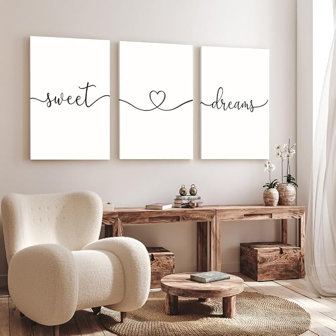 GUBIYU Sweet Dreams Wall Art for Bedrooms - Master, Guest or Girl Room Decor - Farmhouse Style - 16x24