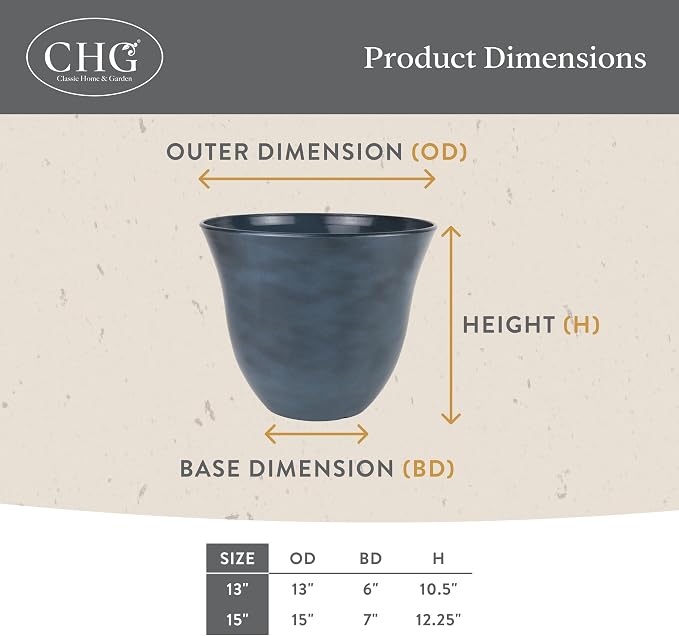 15" Honeysuckle Planter in Bamboo | Hand-Painted Finish Plant Pots, Lightweight Indoor Outdoor Planter, UV-Resistant, Great for Patio, Home & Garden Decor Accent