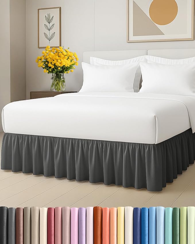 Bedskirt Queen Size Ruffle - Ruffled Bed Skirt - 12 Inch Drop - Charcoal | Bedskirt with Platform, Ultra-Soft Premium Hotel Quality, Wrinkle Free, Fade & Shrink Resistant, for Women, Men, Kids & Teens