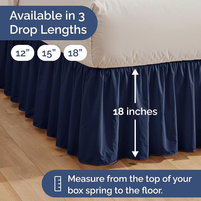 Bedskirt Full Size Ruffle - Ruffled Bed Skirt - 12 Inch Drop - Navy | Bedskirt with Platform, Ultra-Soft Premium Hotel Quality, Wrinkle Free, Fade & Shrink Resistant, for Women, Men, Kids & Teens