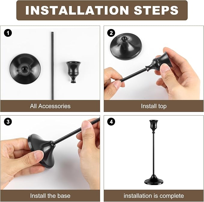 Candlestick Holders 4 Sets(12 Pcs), Black Candle Holders with Anti-Slip Pad, Metal Taper Candle Holder, Candle Holder for Wedding Fireplace Mantel Housewarming Gift