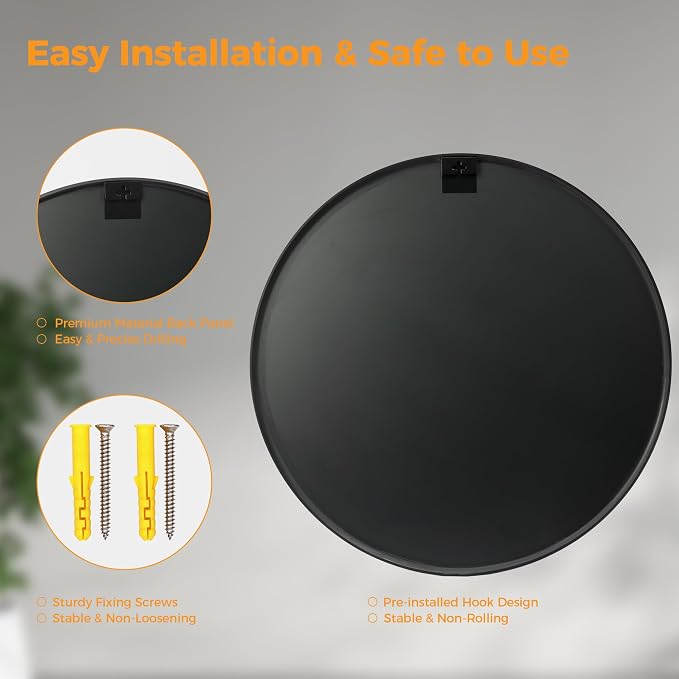 Sweetcrispy Round Bathroom Mirror for Over Sink, 36 Inch Wall Vanity Mirror | Matte Metal Frame Over Sink, Entryway Bedroom Decor, Hang Mounted Frame, Black
