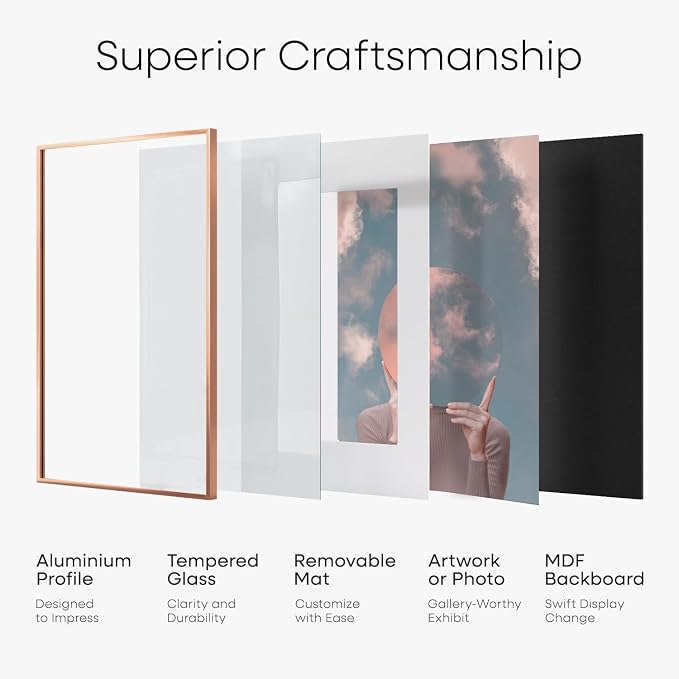 Homeforia 16x20 Rose Diploma Frame, High-End Metal, 14x17 Mat, Glass
