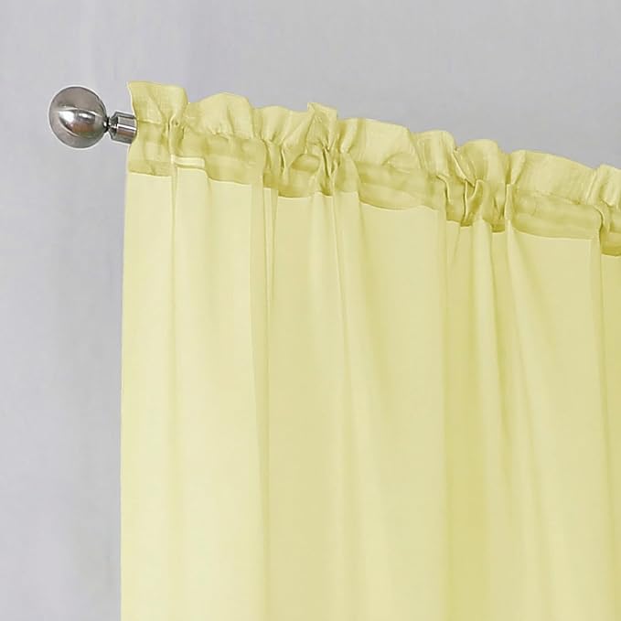 Simplebrand Light Yellow Sheer Curtains 63 Inch Length 2 Panels, Rod Pocket Solid Color Window Sheer Curtain Panels, Elegant Curtains & Drapes for Living Room, Bedroom 2 Panels (Ivory, 42" W x 63" L)