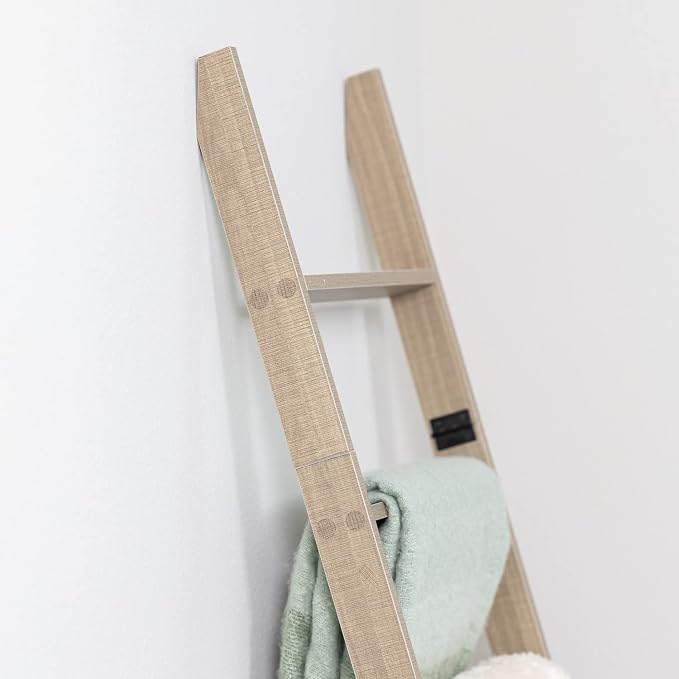 Blanket Ladder for the Living Room and Bedroom, Quilt Rack, Smokey Oak | 5ft 8 inch, 6-Tier Wall Leaning Blanket Holder, Laminate Snag Free, Rustic Decorative Farmhouse Ladder Shelf for Blankets