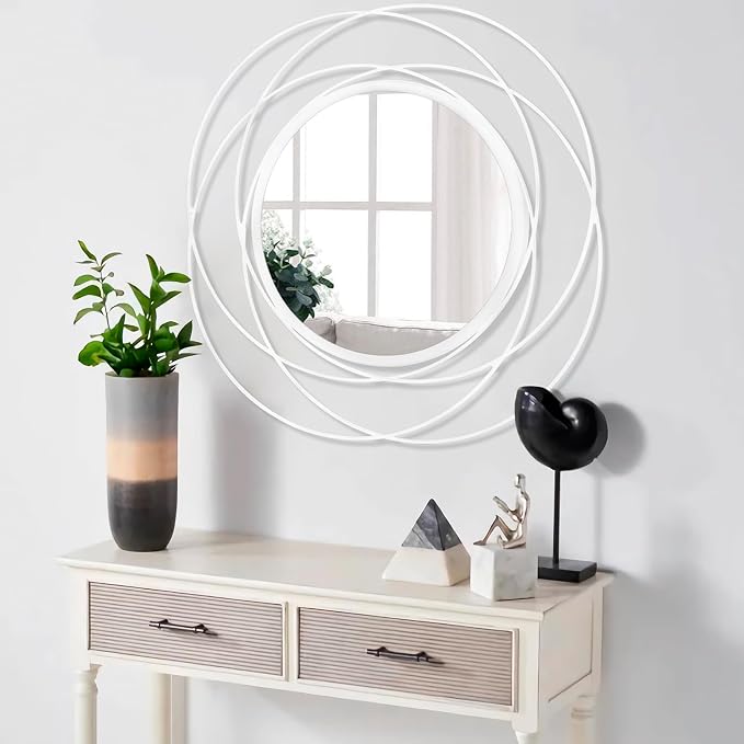 24 inch Round Mirror White, Circle Wall Mirror for Bathroom Vanity,Large Circle Mirror for Wall Decor, for Living Room Bathroom Bedroom Hallway Balcony Vanit