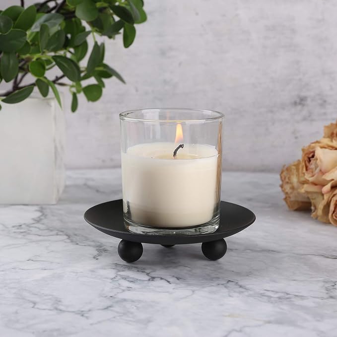 Decorative Iron Plate Candle Holder, Black, Set of 3,Candle Stand for LED & Wax Candles