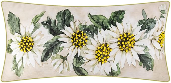 OiseauVoler Daisy Flower Throw Pillow Covers Decorative Lumbar Pillowcases Floral Cushion Covers Cases for Sofa Couch Bed Farmhouse Home Decor 14x28 Inch