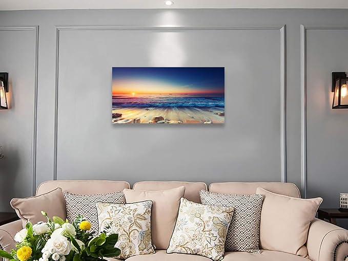 Beach Wall Art Sea Ocean Landscape Picture Print Canvas Wall Art Modern Giclee Artwork Home Decor Stretched and Framed Ready to Hang,2cm Thick Frame, Waterproof Artwork