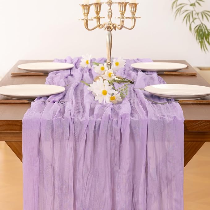 Cheesecloth Table Runner Fall Boho Wedding Birthday Party Home Decor | Lilac Purple 6pcs Rustic Gauze 10FT Cheese Cloth Sheer Farmhouse Runner for Baby Shower Bridal Holiday Decorations