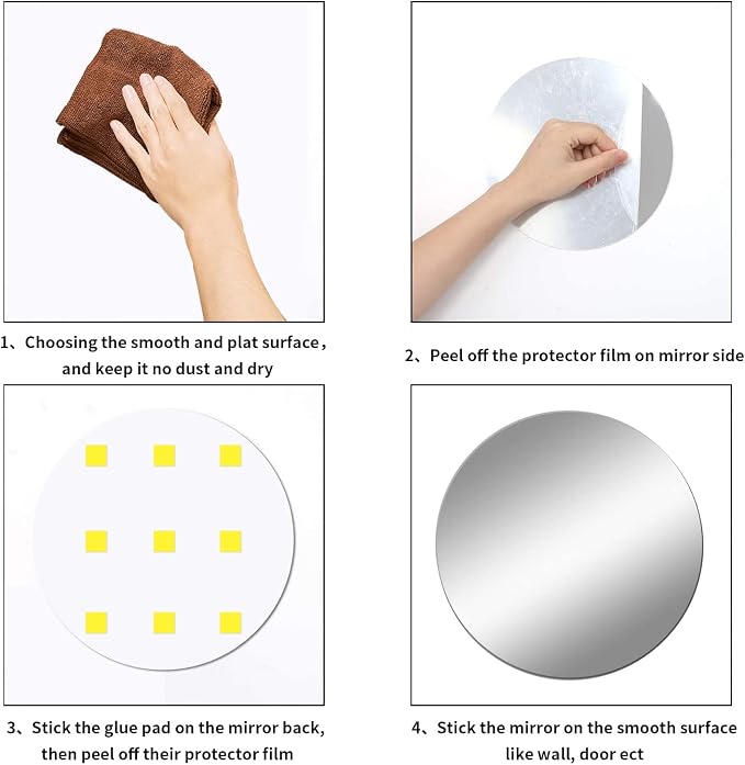 12'' Round Wall Mirror Tiles Self Adhesive Circle Mirror for Wall | High Clear Acrylic Mirror with Adhesive Tapes, Decorative Mirror for Wall, Bathroom, Bedroom, Door, Deocr