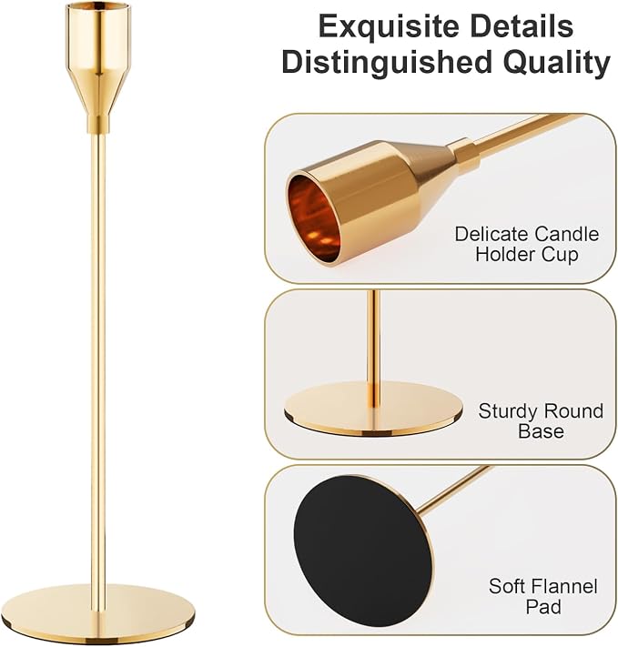 NLBTW 12 Pcs Gold Taper Candle Holder Bulks for Wedding Party Home Decor