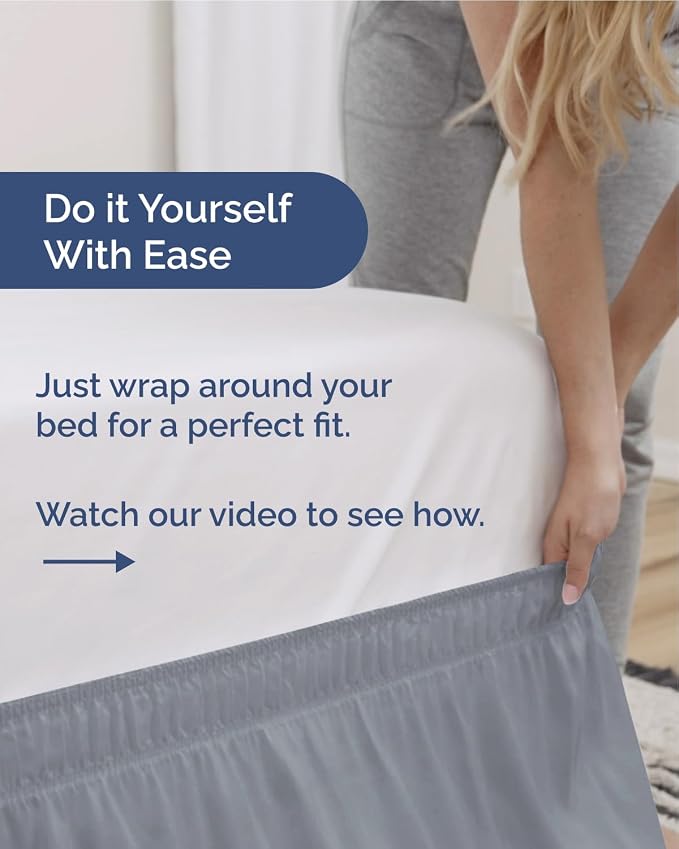 Wrap Around Dust Ruffle Bed Skirt, King Size - 12 Inch Drop, Steel Blue | Easy Fit Elastic Strap, Adjustable Pleated Bedskirt w/Brushed Fabric, Wrinkle & Fade Free, for Women, Men, Kids & Teens