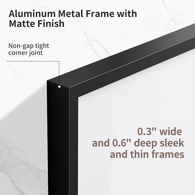 Fun Memories 6x8 Metal Picture Frame - 6 x 8 Aluminum Photo Frames with 5x7 Removable Mat- Ideal for Wall or Tabletop Display - Wall Hook Hanging Hardware Included (Black, 3 Pack)