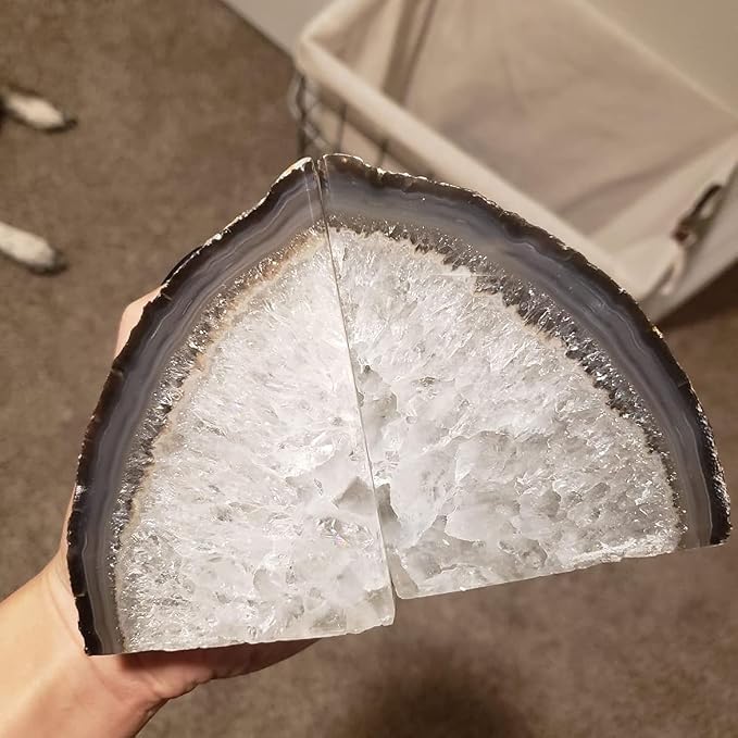 AMOYSTONE Agate Book Ends Shelves Decorative Geode Bookend Large Crystal Bookends Quartz Decor Nature Brown with Rubber Bumpers(1 Pair, 4-6 LBS) | Large Polished Stone Book Stoppers Supports Home Office Decor with Rubber Bumpers Natural Brown 1 Pair, 4...