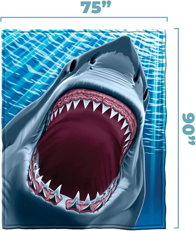 Dawhud Direct White Shark Fleece Blanket for Bed 75x90 Inches Jaws Fleece Throw Blanket for Boys, Men, Unisex and Kids Super Soft Plush Shark Blanket Throw Ocean Fleece Blanket - King Size Blanket