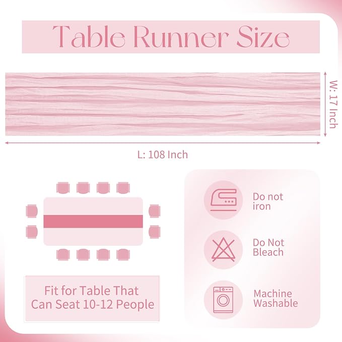 10 Pack Light Pink Cheesecloth Table Runner 17x108 Inch Boho Gauze Cheese Cloth Table Runners for Wedding Party Baby Shower Birthday Home Decor