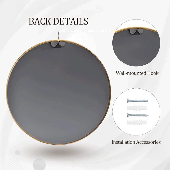HARRITPURE Round Mirror 23.6" Gold Wall Mounted Circle Mirror with Aluminum Alloy Frame Modern Design for Bathroom, Living Room, Vanity, Bedroom, Entryway