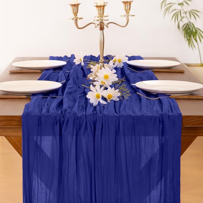Cheesecloth Table Runner Fall Boho Wedding Birthday Party Home Decor | Royal Blue 3pcs Rustic Gauze 10FT Cheese Cloth Sheer Farmhouse Dining Runner for Baby Shower Bridal Holiday Decorations
