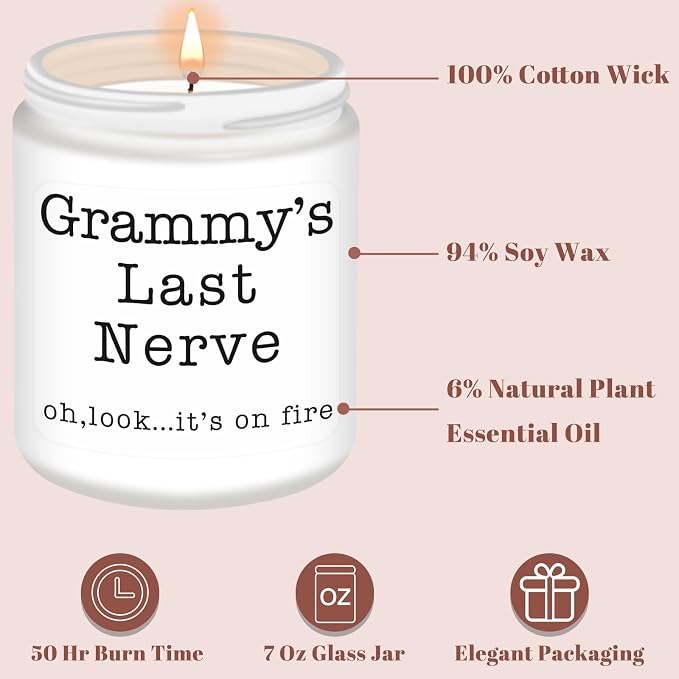 Homsolver Grammy Gifts, Gifts for Grandma from Granddaughter Grandson, Christmas, Birthday, Mother and Grandparents Day, Scented Candles, Grammy’s Last Nerve