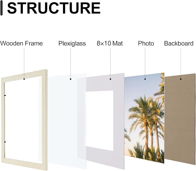 Vittanly 11x14 Picture Frames Set of 9 for Wall Mounting, Cornsilk | Display Pictures 8x10 with Mat or 11x14 without Mat, Engineered Wood with Shatter Resistant Plexiglass, Gallery Photo Frames