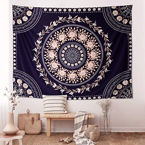 FLY SPRAY Mandala Tapestry Aesthetic,Boho Tapestries Wall Hanging,Dark Rose Floral Medallion Tapestrys,Bohemian Wall Art Hippie Decor for Bedroom Living Room Ceiling