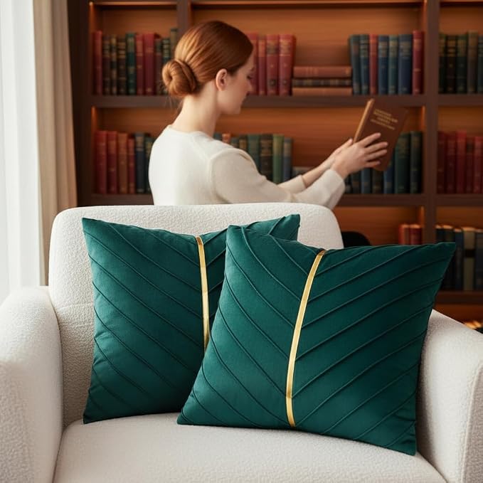 Velvet Throw Pillow Covers 20x20 Pack of 2 Gold Decor Peacock Blue