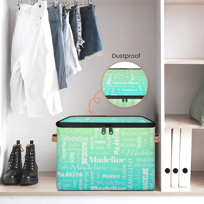 Custom Name Storage Basket, Personalized Keepsake Box, Green Cyan